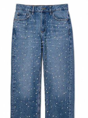 Zara Blue Wide-Leg Jeans with Silver Studs 🇨🇦